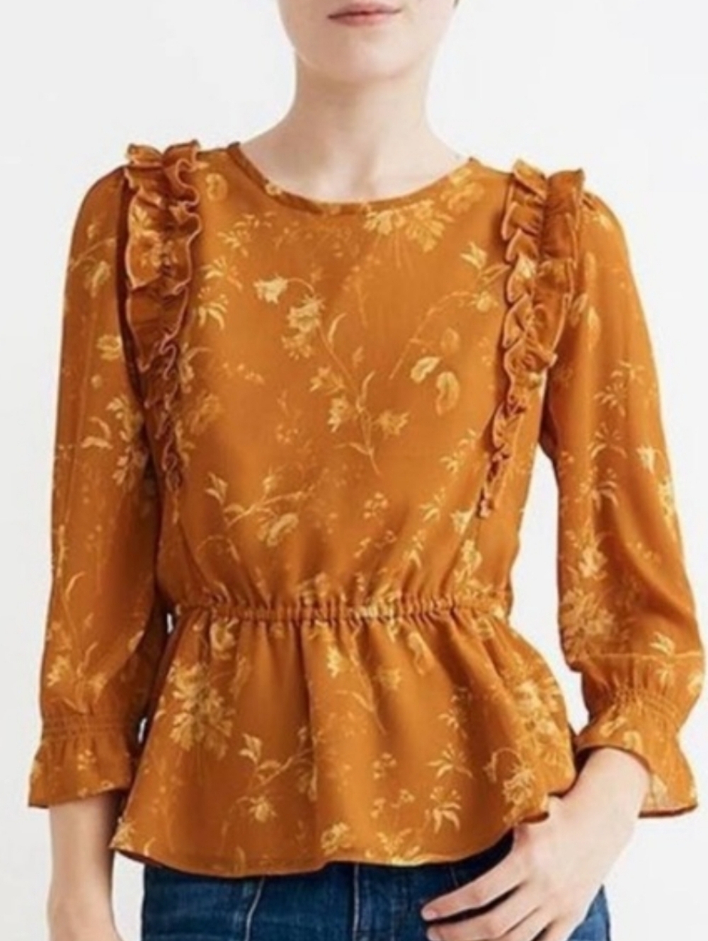 Madewell Floral Peplum Ruffle Blouse Size Medium
